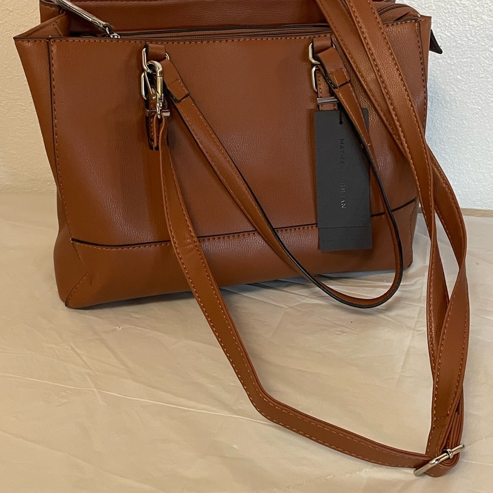 Structured Faux Leather Crossbody Tote - Brown